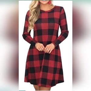 MIROL Women's Long Sleeve Plaid Color Block Casual Swing Loose Fit Tunic Dress